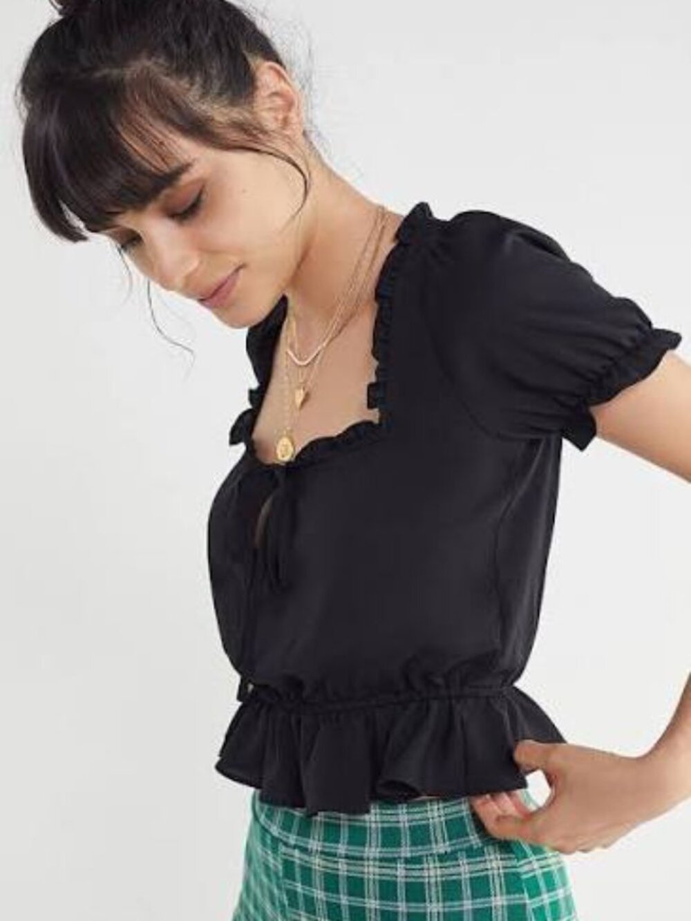 Urban Outfitters Riley Ruffle Tie-Front Blouse